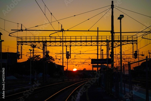 Beautiful shot of a train station during the sunset in Rome