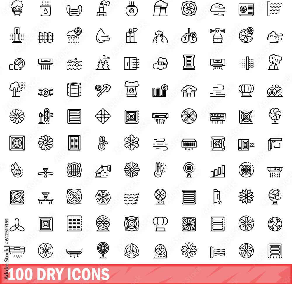 100 dry icons set. Outline illustration of 100 dry icons vector set isolated on white background