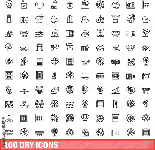 100 dry icons set. Outline illustration of 100 dry icons vector set isolated on white background