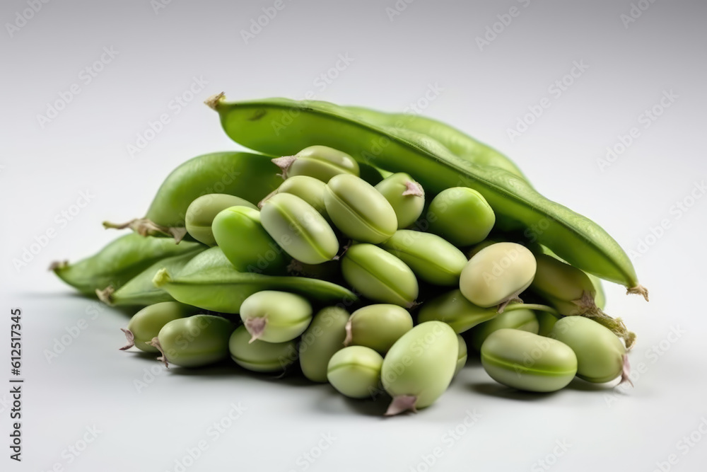A heap of fresh harvested Vicia faba, also known as broad bean, fava bean, or faba bean isolated. Generative AI A heap of fresh harvested Vicia faba, also known as broad bean, fava bean, or faba bean isolated. Generative AI