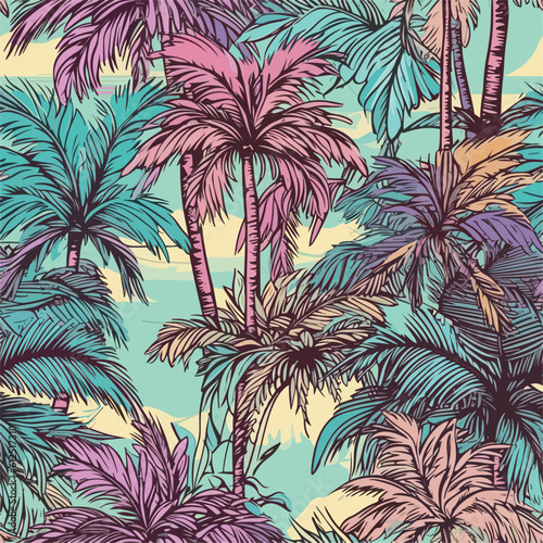 Seamless Colorful Hawaii Palms Pattern.Seamless pattern of Hawaii Palms in colorful style. Add color to your digital project with our pattern!