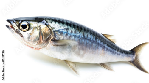 Mackerel or Aji (Japanese horse mackerel /Trachurus japonicus Japanese scad, ) of the Carangidae fish species, isolated on white. Generative AI