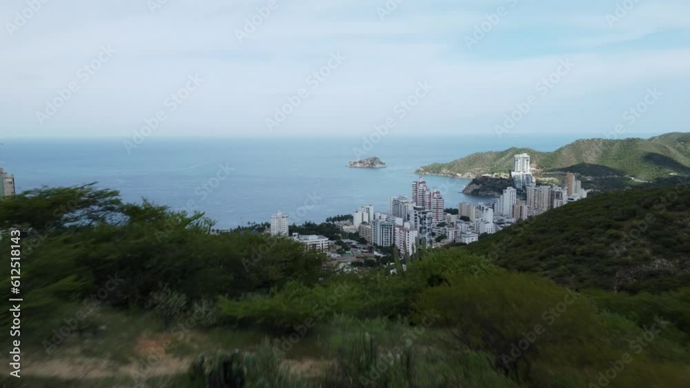 Aerial view of the scenic El Rodadero Beach in Santa Marta, Colombia Aerial view of the scenic El Rodadero Beach in Santa Marta, Colombia