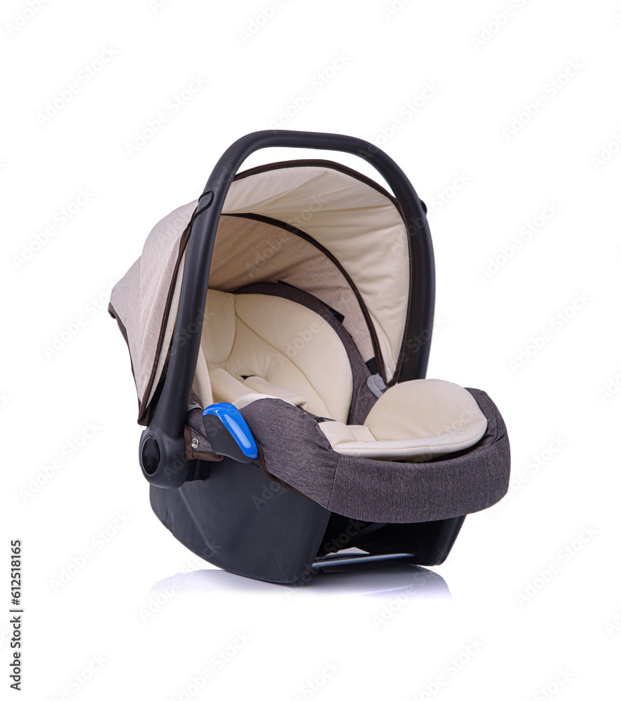 Baby car seat isolated on white background.