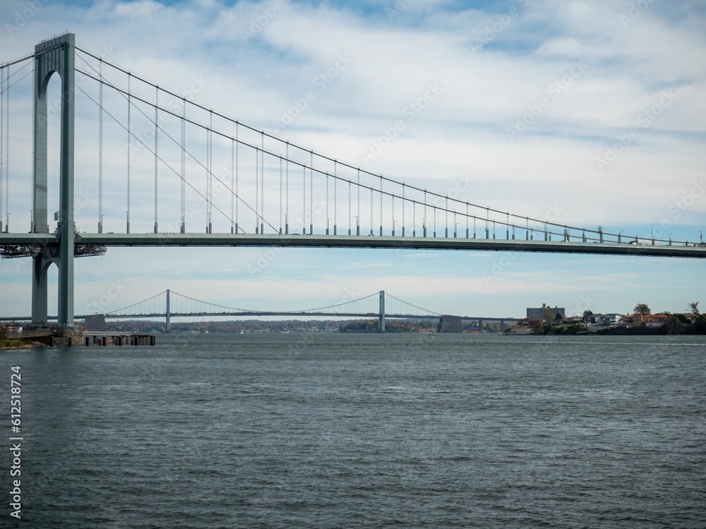 Low-angle view of the Golden Gate Bridge above the lake in California, USA