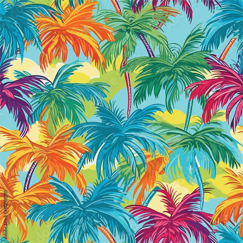 Seamless Colorful Hawaii Palms Pattern.Seamless pattern of Hawaii Palms in colorful style. Add color to your digital project with our pattern!