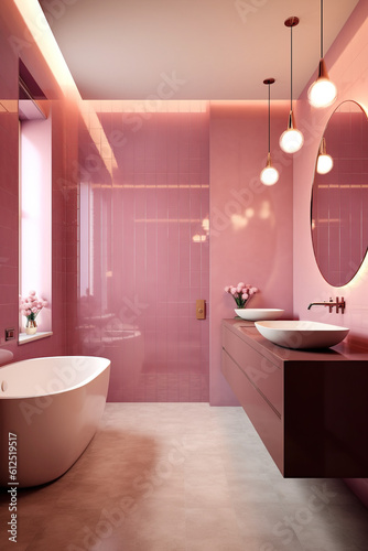 modern pink luxury bathroom interior. generative ai