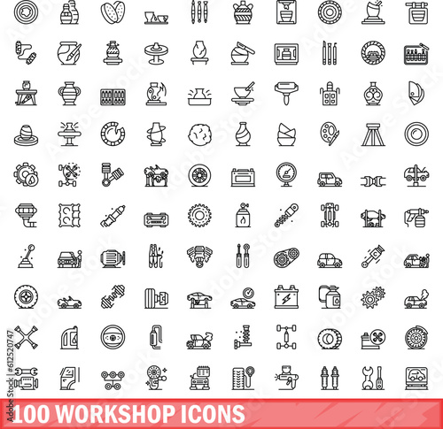 100 workshop icons set. Outline illustration of 100 workshop icons vector set isolated on white background