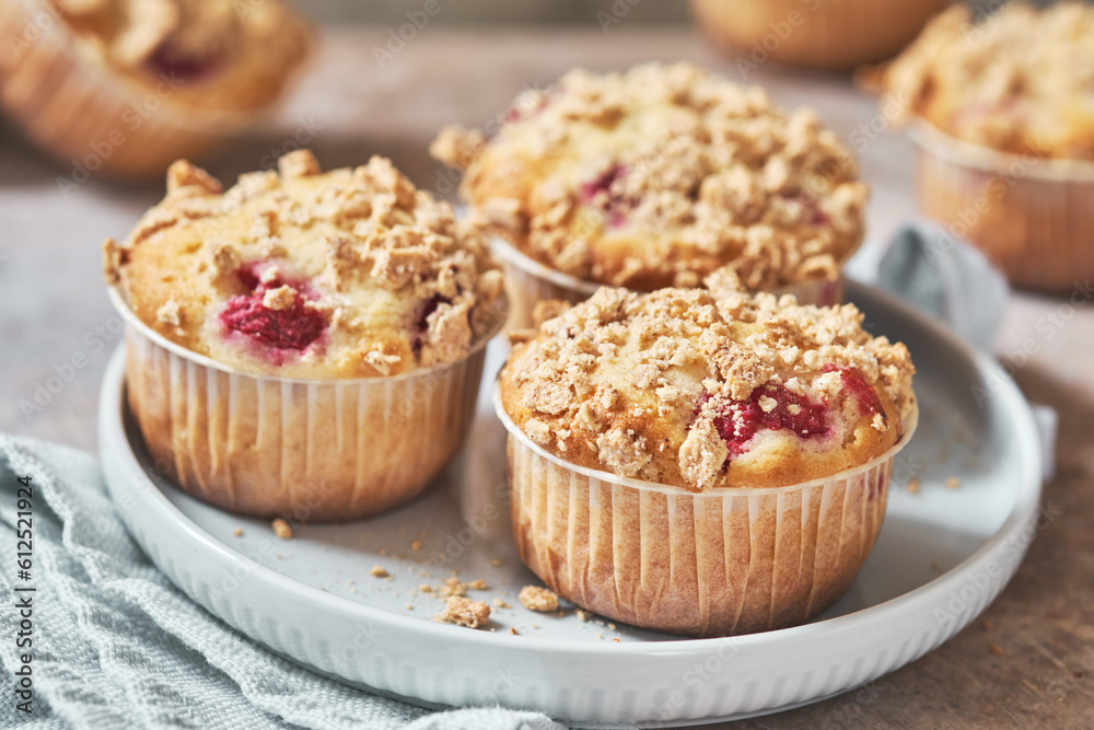 Baked Raspberry Muffins on a Cooling Rack on the Counter Baked Raspberry Muffins on a Cooling Rack on the Counter