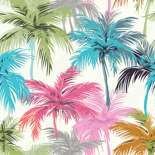 Seamless Colorful Hawaii Palms Pattern.Seamless pattern of Hawaii Palms in colorful style. Add color to your digital project with our pattern!