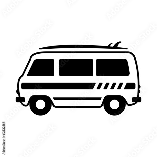 Minibus icon. Camper, van. Black contour linear silhouette. Side view. Editable strokes. Vector simple flat graphic illustration. Isolated object on a white background. Isolate.