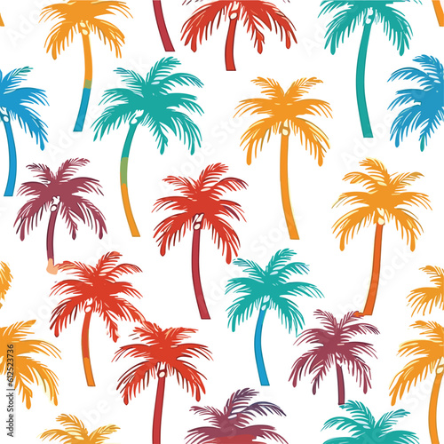 Seamless Colorful Hawaii Palms Pattern.  Seamless pattern of Hawaii Palms in colorful style. Add color to your digital project with our pattern! © MDQDigital