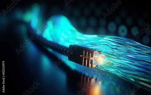 Optical cable. Fiber optics technology. Generative Ai illustration photo