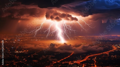 A professional lightning photograph capturing the raw power and beauty of a thunderstorm, freezing the electrifying moment with precision. Generative AI. 