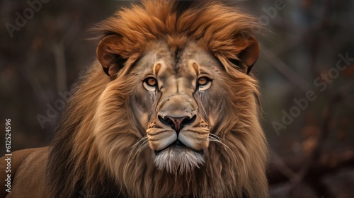 A professional wildlife photograph of a majestic lion in its natural habitat, freezing the intense gaze and powerful presence of the king of the jungle. Generative AI.  © Dannchez
