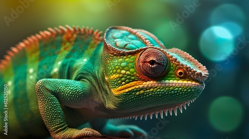 A Captivating Close-Up of a Colorful Green Chameleon, generative AI  © Konrad