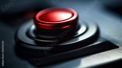 close-up image of a red button on a dark case, generated by AI