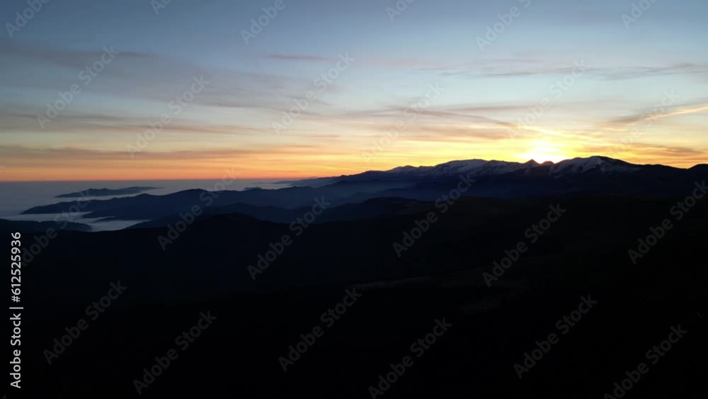 4K landscape Drone Flying Over Clouds in the Mountains with sunset horizon 4K landscape Drone Flying Over Clouds in the Mountains with sunset horizon