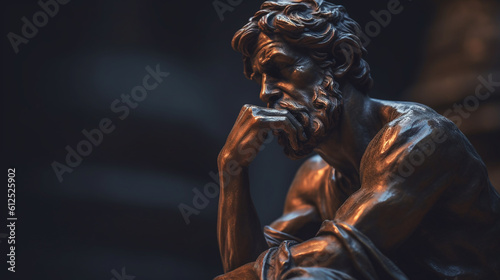 bronze statue of a bearded man sitting and thinking, generated by AI