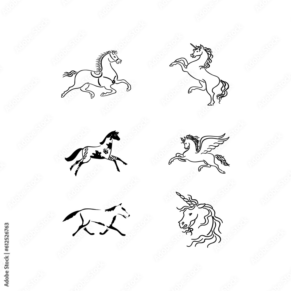 black and white horses vector