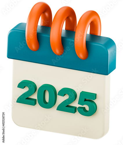 2025 calendar, 3D render.