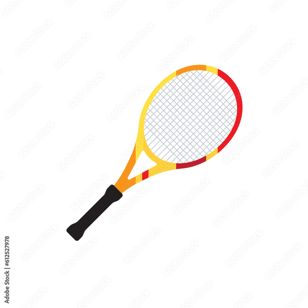 Yellow Red and Black Tennis Racket Icon Isolated Sign Flat Style Vector Illustration Symbol on White Background