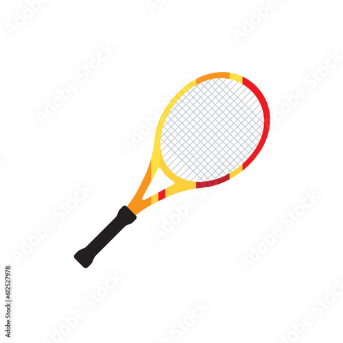 Yellow Red and Black Tennis Racket Icon Isolated Sign Flat Style Vector Illustration Symbol on White Background