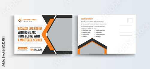 Mortgage house for sale postcard design template with creative modern layout. Invitation Design, Event Card Design, Direct Mail Template, leaflet.