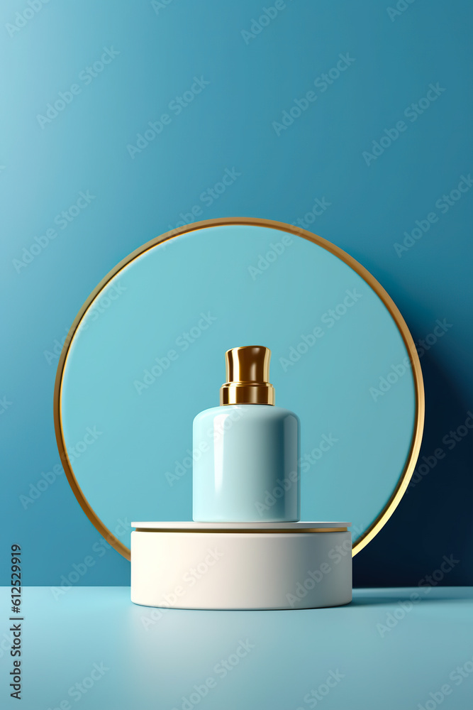A bottle of perfume sitting on top of a table. Generative AI. Blank perfume, beauty product mockup. A bottle of perfume sitting on top of a table. Generative AI. Blank perfume, beauty product mockup.