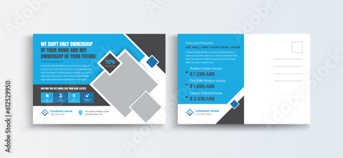 Mortgage house for sale postcard design template with creative modern layout. Invitation Design, Event Card Design, Direct Mail Template, leaflet.