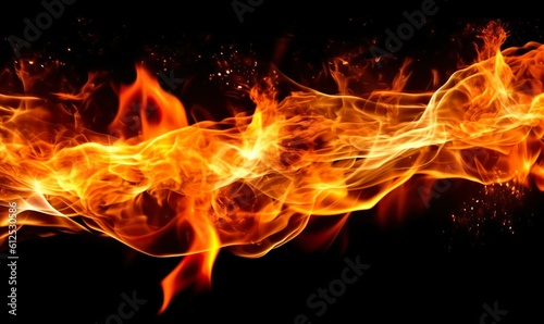 burning fire flame on black background   Generative AI  © Kay