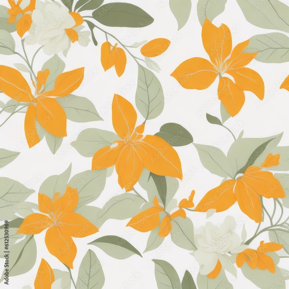 Orange jasmine flower pattern on the white background.