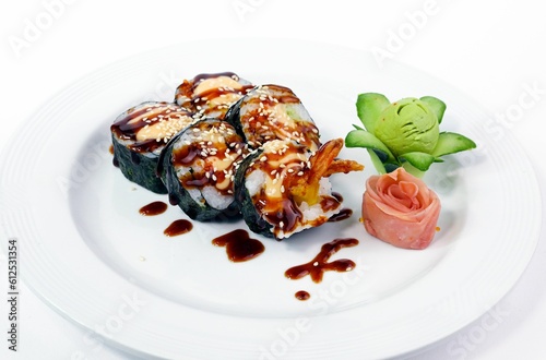 Chinese sushi set on white background photo