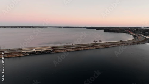 Wallpaper Mural Drone footage over The Wisconsin riverside the city of Sauk City, Wisconsin at sunset Torontodigital.ca