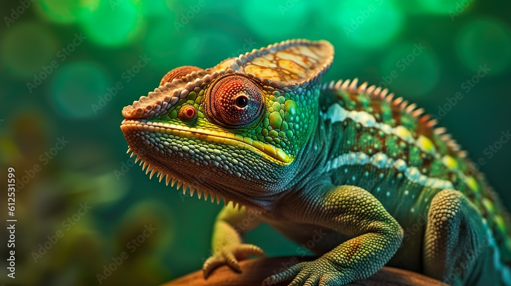 A Captivating Close-Up of a Colorful Green Chameleon, generative AI A Captivating Close-Up of a Colorful Green Chameleon, generative AI