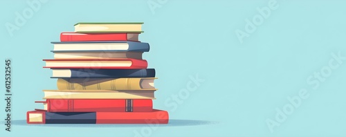 Une pile de livres sur fond bleu photo
