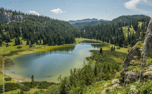 Beautiful summer view of the Sackwiesensee in Styria ( Austria) as seen from the surrounding mountains. summer, day, nature, landscape, amazing, beautiful, stunning, hike, hiking, wanderlust, tourism