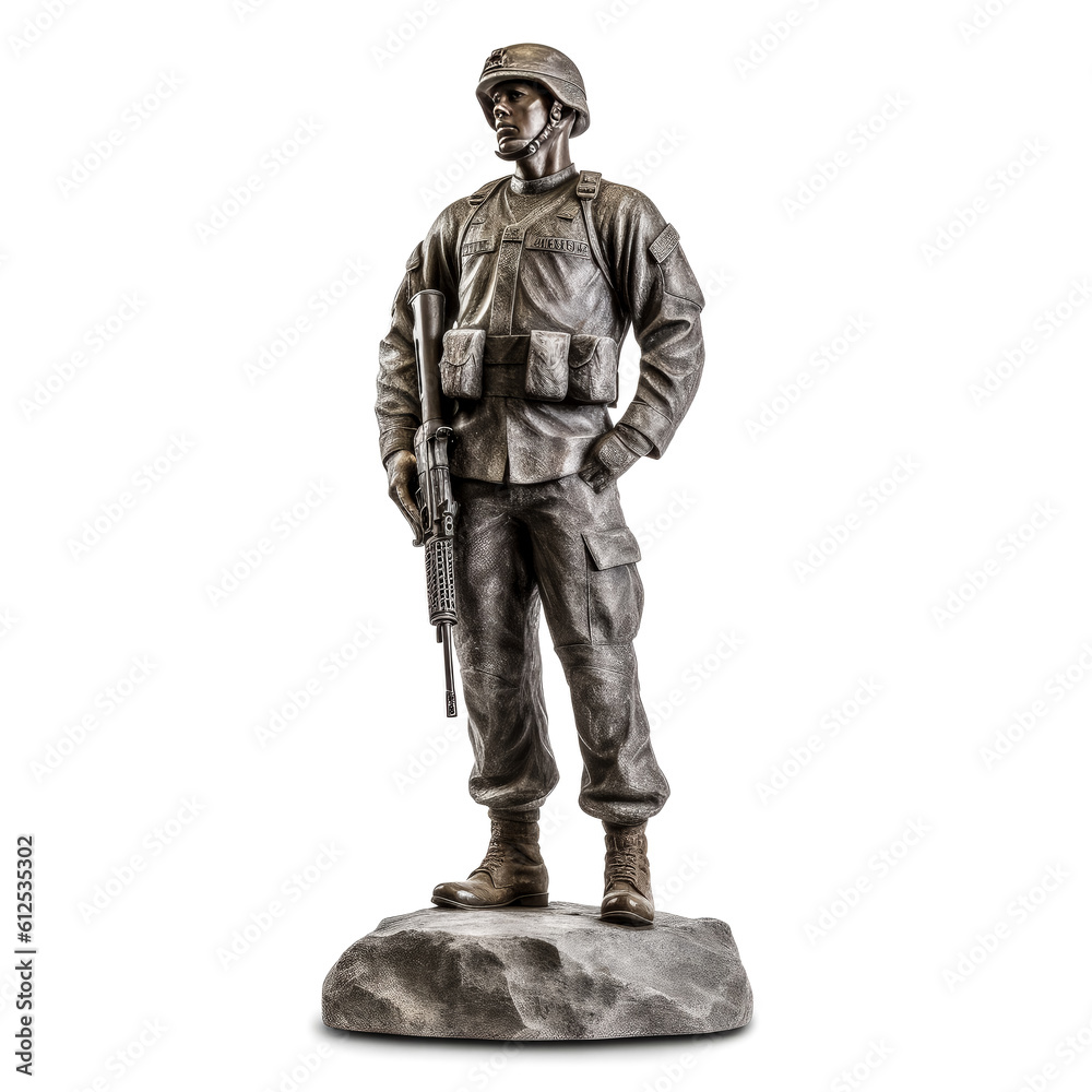 A fully-illustrated statue stands on a clear, white background. - generative ai. A fully-illustrated statue stands on a clear, white background. - generative ai.