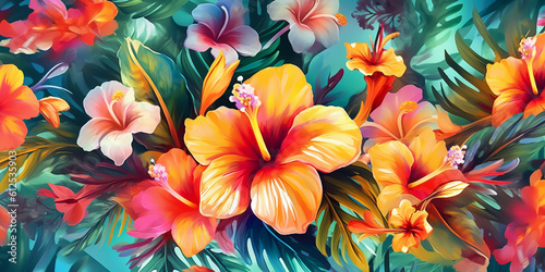 Floral background banner or wallpaper  colorful spring flower mix