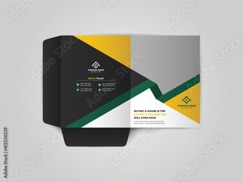 Mortgage Presentation folder for files, Business Presentation Folder Template For House for sale folder design with abstract branding graphics vector set.