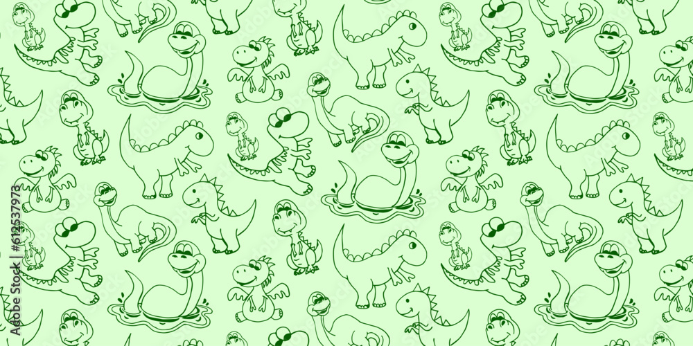 Cartoon Dino Vector Hand Drawn Pattern Cartoon Dino Vector Hand Drawn Pattern