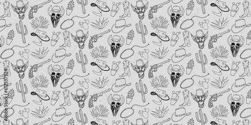 Western Cowboy Vector Hand Drawn Pattern