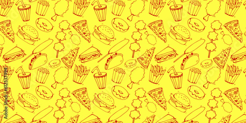 Fast Food Vector Hand Drawn Pattern