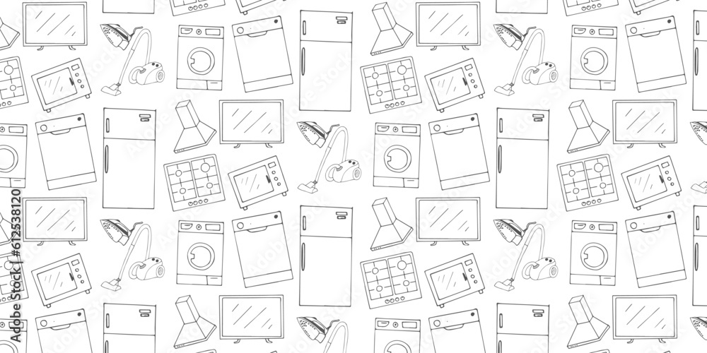 Home Appliances Vector Hand Drawn Pattern