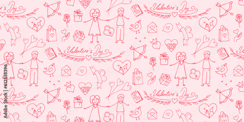 Valentines Day Vector Hand Drawn Pattern