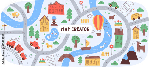 Map With Road And River Background