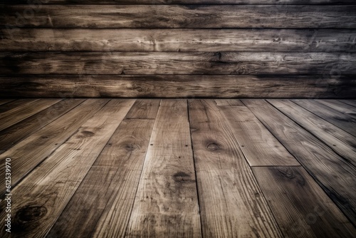 dark wood floor texture on a black background. Generative AI