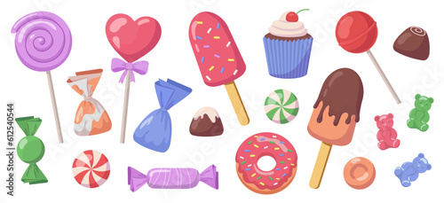 Sweets and sugar products vector set