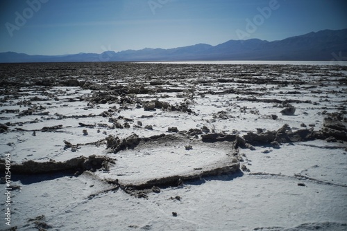 Bird's eye view of the Badwater basin landscapes of Death valley
