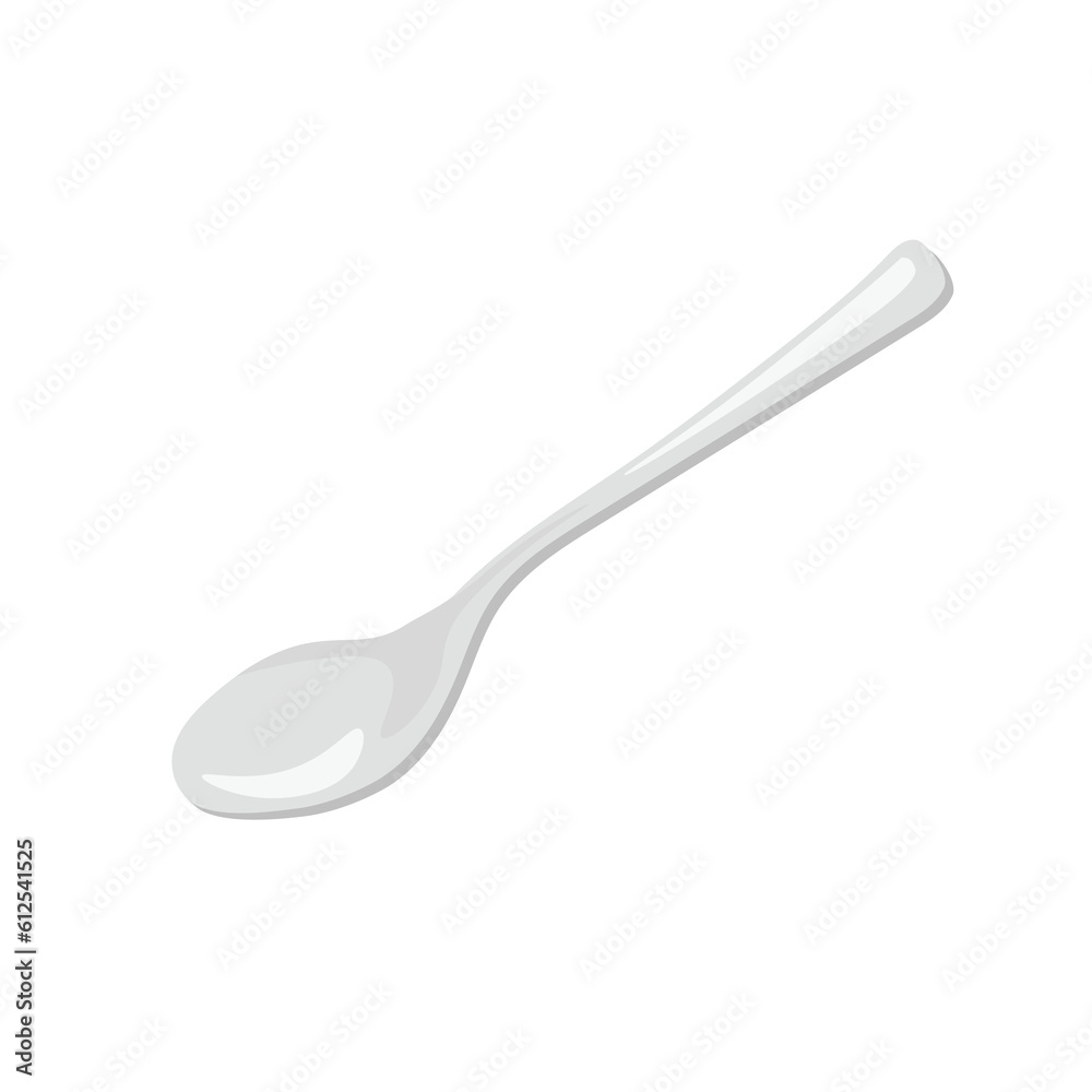 Metal empty silver spoon. Teaspoon side view. Vector illustration isolated on white background. Metal empty silver spoon. Teaspoon side view. Vector illustration isolated on white background.